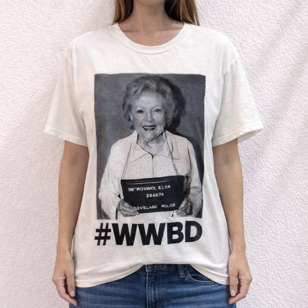 White Graphic Short-Sleeve Womens Tee - #WWBD Print Betty White